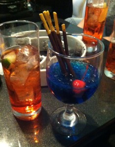 Mikado's in blue softdrink